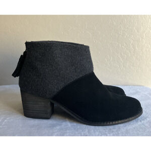 TOMS Ankle Boots Leila Wool Felt Suede Boho Bootie Black Gray Size 7.5 Heel